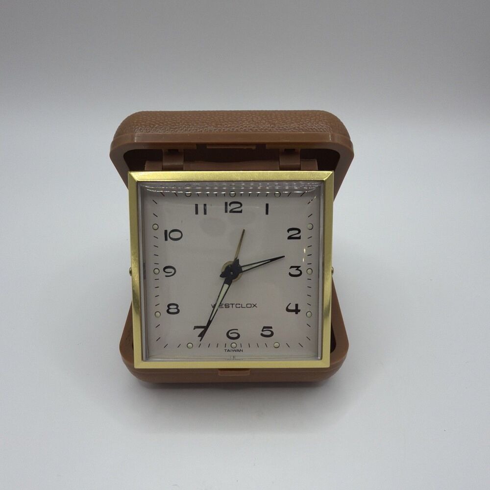 Vintage Westclox Folding Wind-Up Travel Analog Working Alarm Clock Plastic Case
